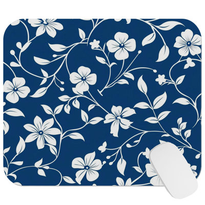 Floral Blue Flower Pattern XVII Modern Gaming Cute Office Laptop Desk Pad Gift Mat Square Rectangle Non-Slip Mousepad