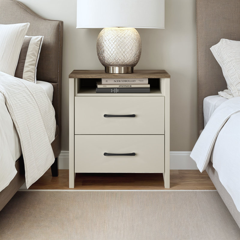  Allysyn 22.7" 2 Drawer Nightstand, Ivory/Knotty Oak, Individual
