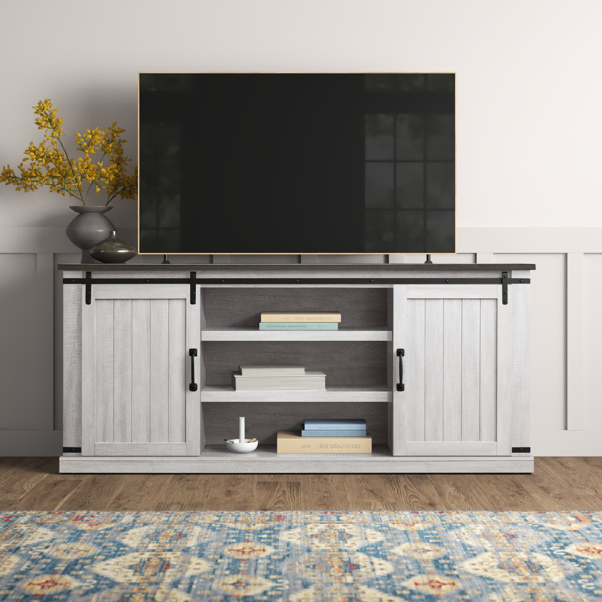 Modern and sleek! Check out this TV stand that Somers Furniture designed,  not only does it work perfe…