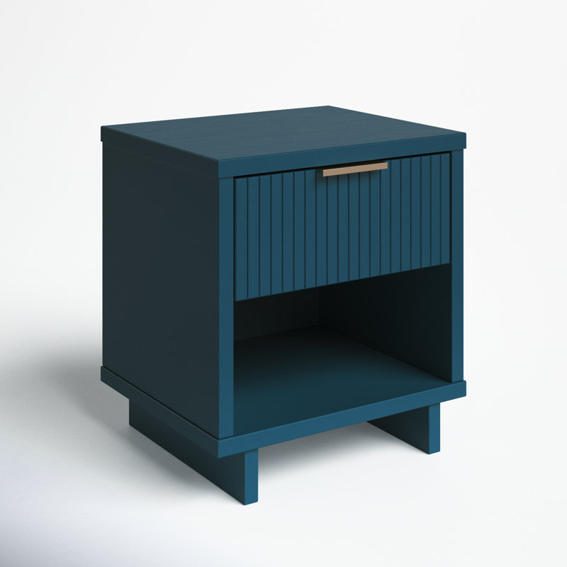 Granville 18" W Modern 1-Drawer Solid Wood Nightstand in Midnight Blue, Midnight Blue