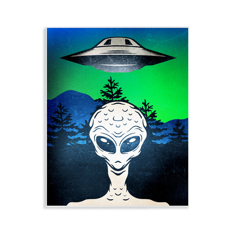 Plaque murale Alien and UFO Scene, design par Kim Allen