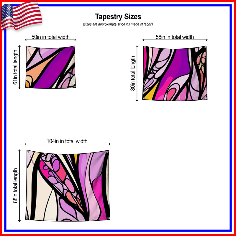 Tapisserie murale abstraite - art mural, 51in H x60in W with 4 Grommets