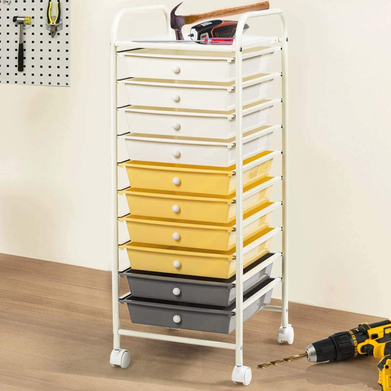 Halley 10 Drawer Storage Drawer, White, White/Yellow/Gray