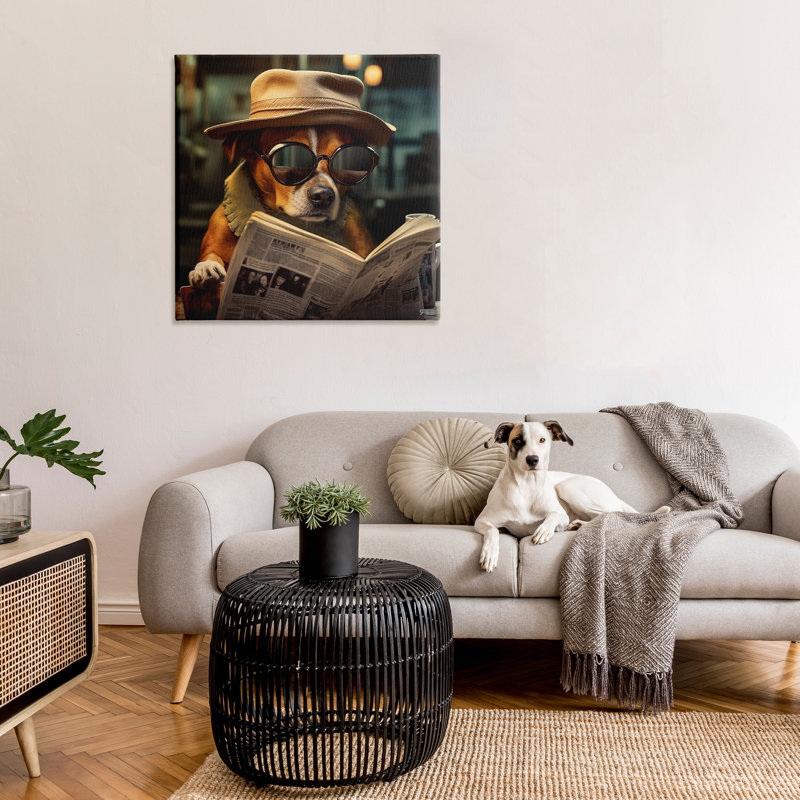 Dog Reading Newspaper Canvas Wall Art by RB, 36" H x 36" W