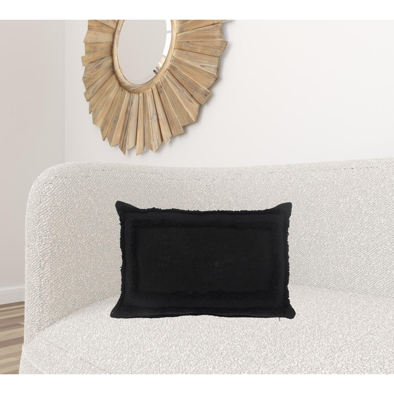 Housse de coussin décoratif tissé 100% coton Avery, Noir, Polyester, Carrée
