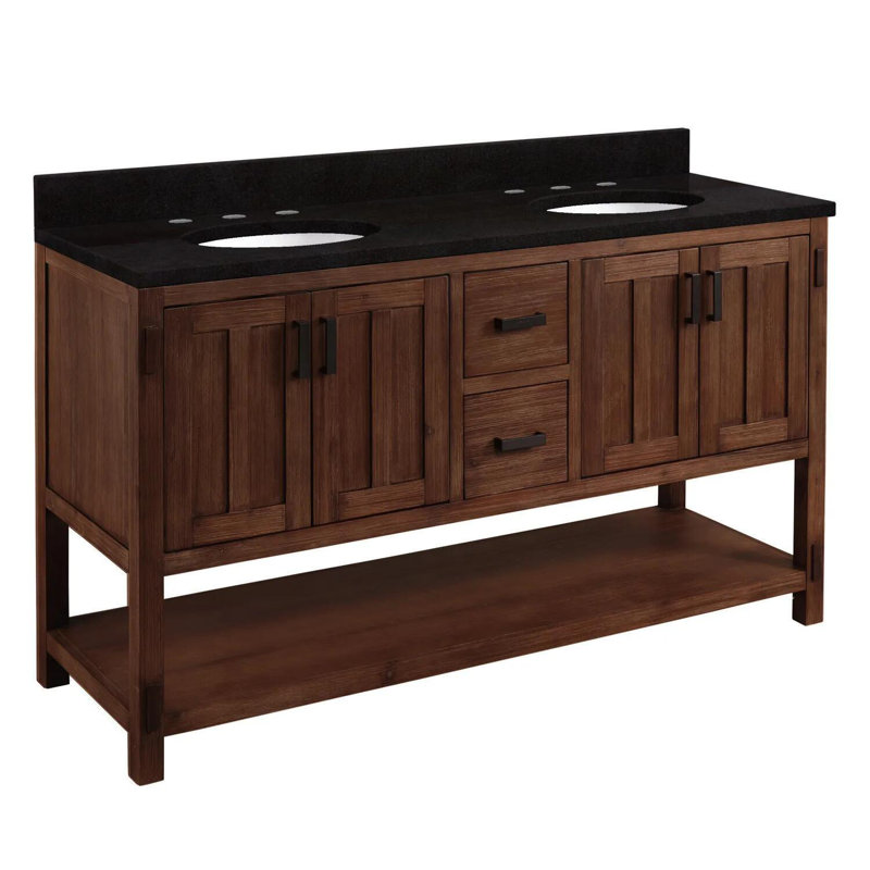 60" Walnut Double Bathroom Vanity with Carrara Marble Top