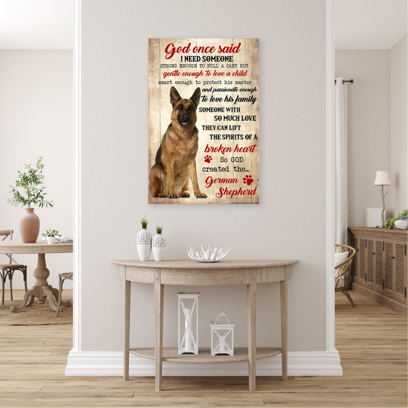 Dieu a créé un berger allemand - impression sur toile tendue, H 14 po x l 11 po x P 1,25 po