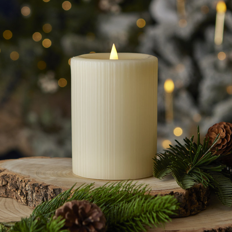 Fine Ribbed Motion Flameless Candle 3x5, White, 5" x 3"