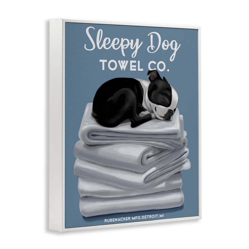 «Sleepy Dog Towel Co.», adorable Boston Terrier, salle de bain sur toile tendue, impression, H 30 po x l 24 po
