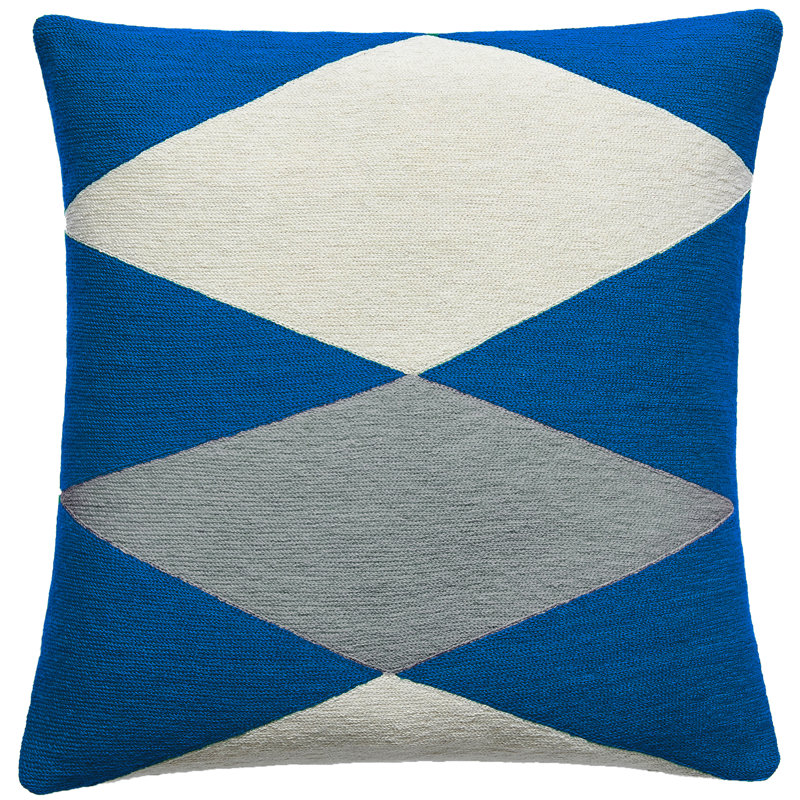 Ace Hand-Embroidered Chain Stitch Pillow, Marine/Cream/Ice