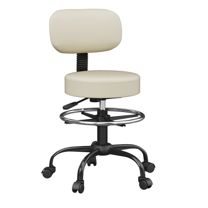 Adjustable Drafting Chair with Back Support Rolling Swivel Stool, White, 1