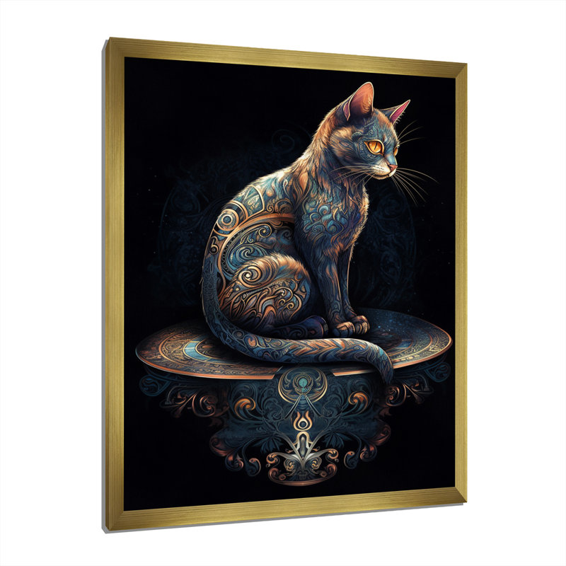 Blue Glamour Retro Gold Cat I - impression, Cadre doré simple, H 20 po x l 12 po x P 1 po