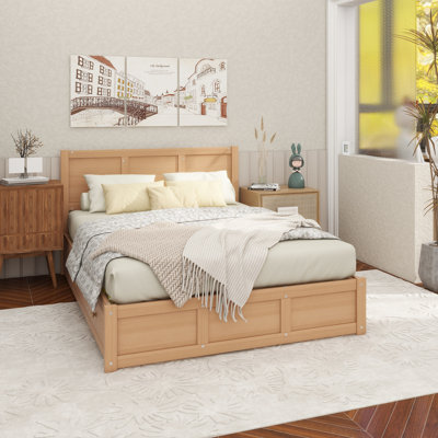 Wood Platform Bed With Underneath Storage And 2 Drawers, Wood
