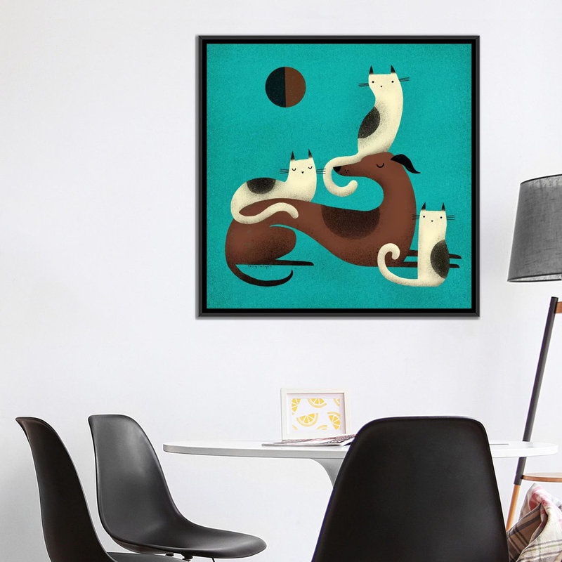 « lévrier perchoir », reproduction sur toile tendue Terry Runyan, Toile avec cadre noir, H 37 po x l 37 po x P 1,5 po