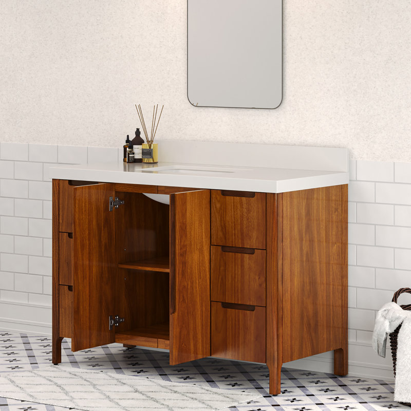 Trayshawn 48 po Meuble-lavabo simple en marbre d'ingénierie Whitebrook, Noir Juglans