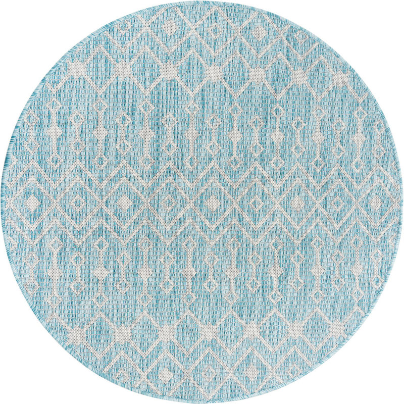 Outdoor Preen Area Rug Blue Green Color, Round 3'3"