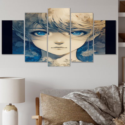 Anime Portrait Young Woman Magical Blue Eyes II - Man Wall Art Living Room - 5 Panels