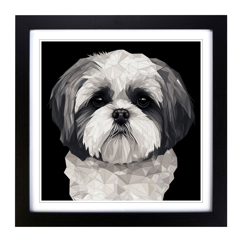 Shih Tzu Geometric - Single Picture Frame Print on Wood, Black