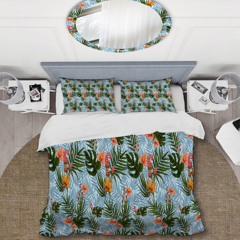 Ensemble de housse de couette en microfibre vert / rose / bleu 3 pièces, Très grand lit