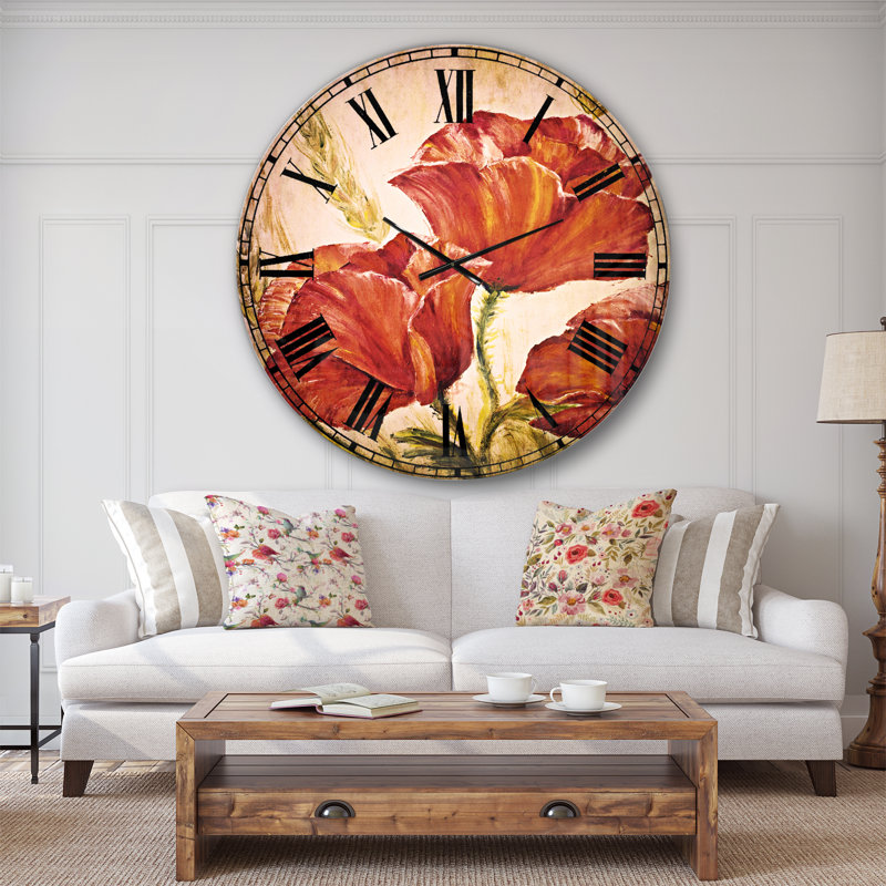 Trois coquelicots - horloge murale traditionnelle, Surdimensionné
