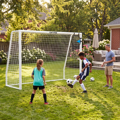 Idealhouse 8x6 Ft Heavy-duty Galvanized Steel Soccer Goal For Backyard - Portable Outdoor Youth & Adult Trainin In White