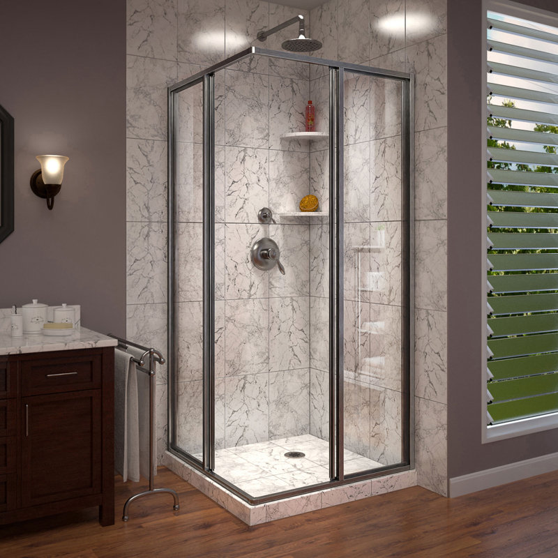 Brushed Nickel 72" Frameless Sliding Corner Shower Enclosure