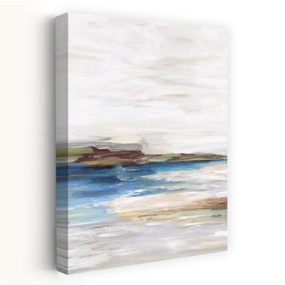 Lointain Terres Ii, abstrait, terre et paysage marin, peinture blanche abstraite, art côtier, art contemporain