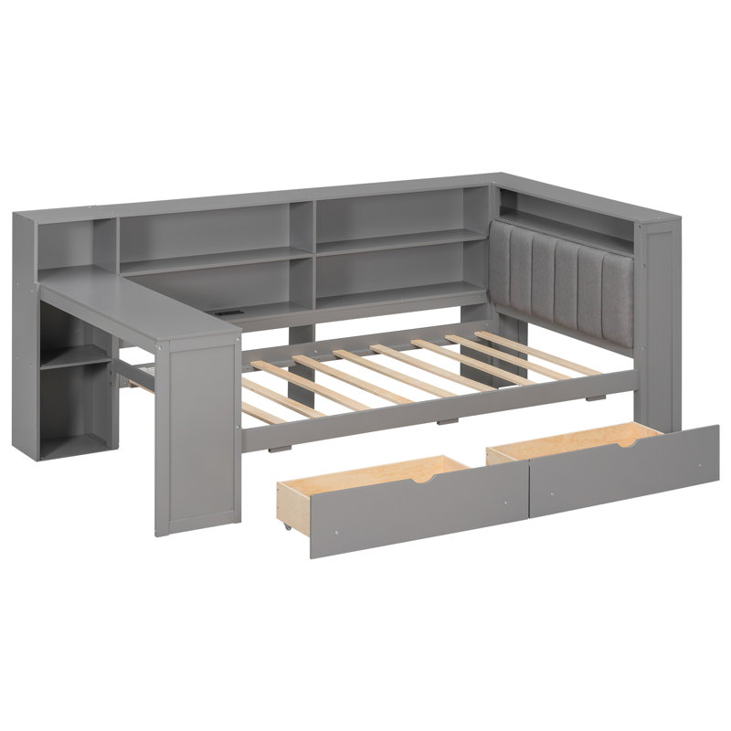 Multi-functional Pine Wood Platform Bed Modern Style For Bedroom Elegance