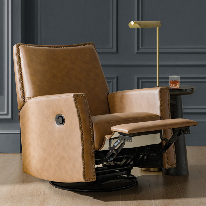Fauteuil inclinable manuel berçant en cuir Jerseyville, Chameau