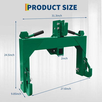 Attelage rapide 3 points robuste pour tracteur de catégorie 1, capacité de 1360 kg (3000 lb), récepteur de 5 cm (2 po), crochet supérieur réglable à 5 positions, sans bague, fixation facile pour tondeuses, charrues et outils d'aménagement paysager, orange.