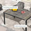 Table de salle à manger d'extérieur pour 6 personnes, table de patio rectangulaire en aluminium avec plateau en faux bois pour cour, pelouse, balcon, bord de piscine