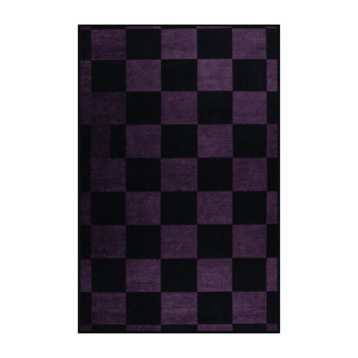Machine Washable Checkered Gray Area Rug