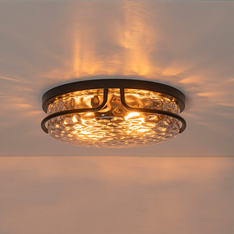 Clear Hammered Glass Flush Mount, Matte Black, Clear