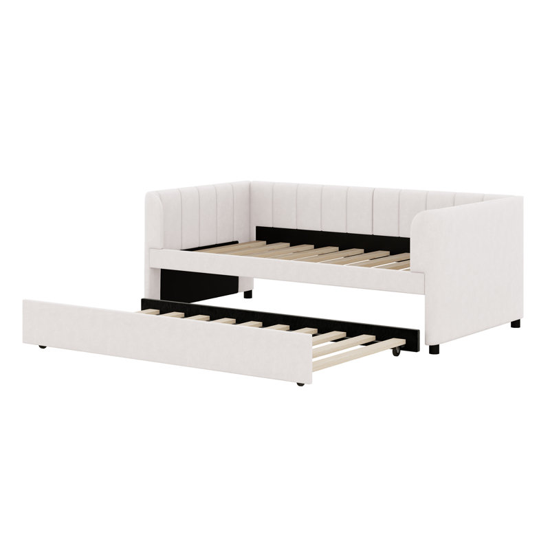 Lit de jour rembourré avec dossier ergonomique et lit gigogne, Beige