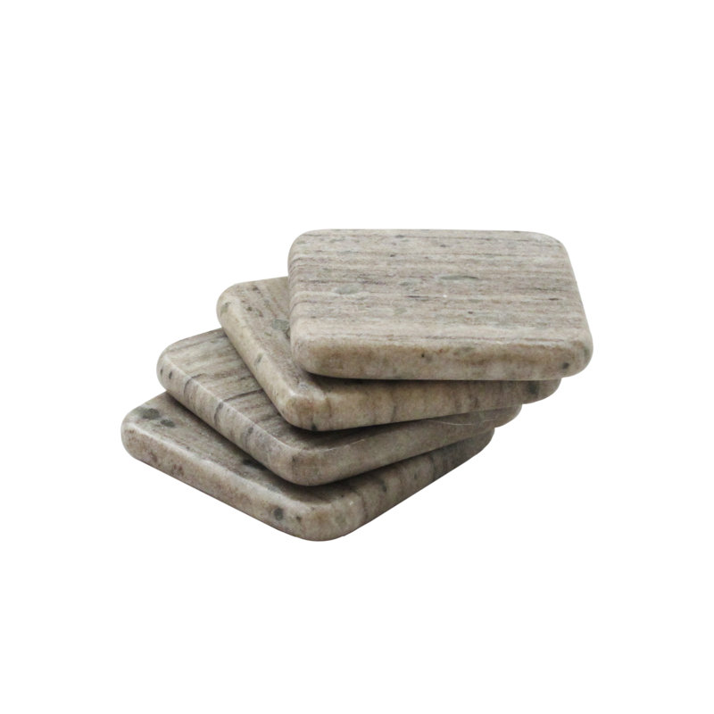 Marble Square 4 Piece Coaster Set, Beige