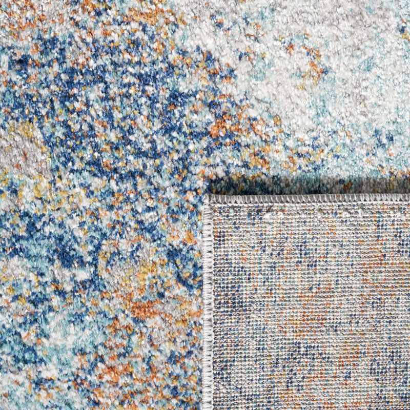 Abstract Blue/Yellow Area Rug, Round 6'7"