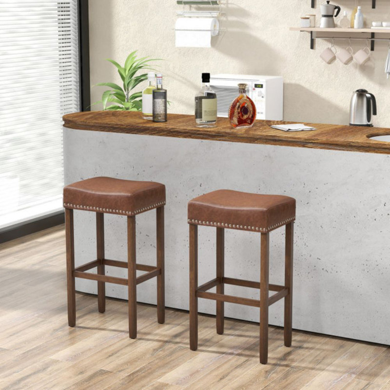 Upholstered Bar Stools Set Of 2 With Footrests For Counter, Brown