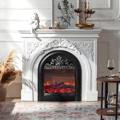 45.67"Retro Carved Simulated Flame Electric Fireplace Heater
