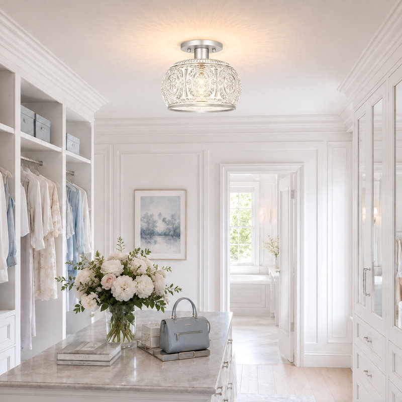 Plafonnier semi-encastré en nickel brossé rétro avec globe en verre transparent, pour couloir, cuisine, salle de bain, éclairage de chambre à coucher