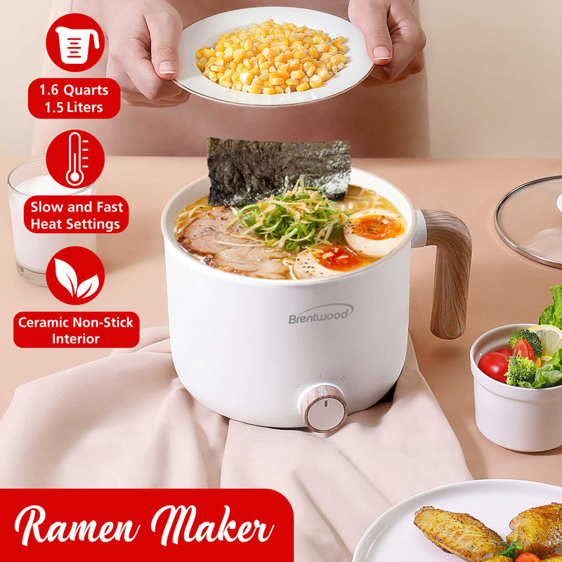 Marmite électrique multifonctionnelle blanche de 1,5 litre Brentwood avec revêtement antiadhésif en céramique