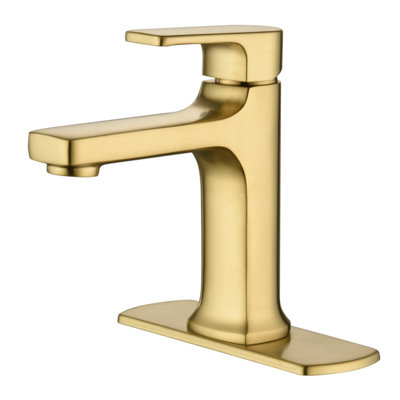 Robinet de lavabo de salle de bain à poignée simple à 1 trou avec plaque de pont assortie Dean - or brossé