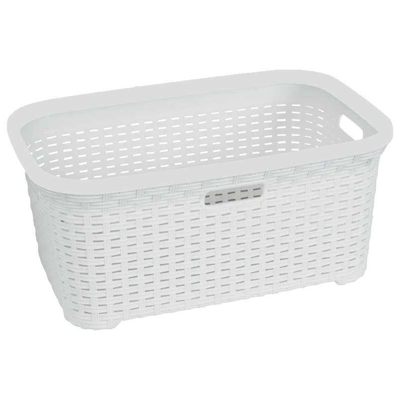 Plastic Laundry Basket with Handles, White, 16" H x 24" W x 10.5" D