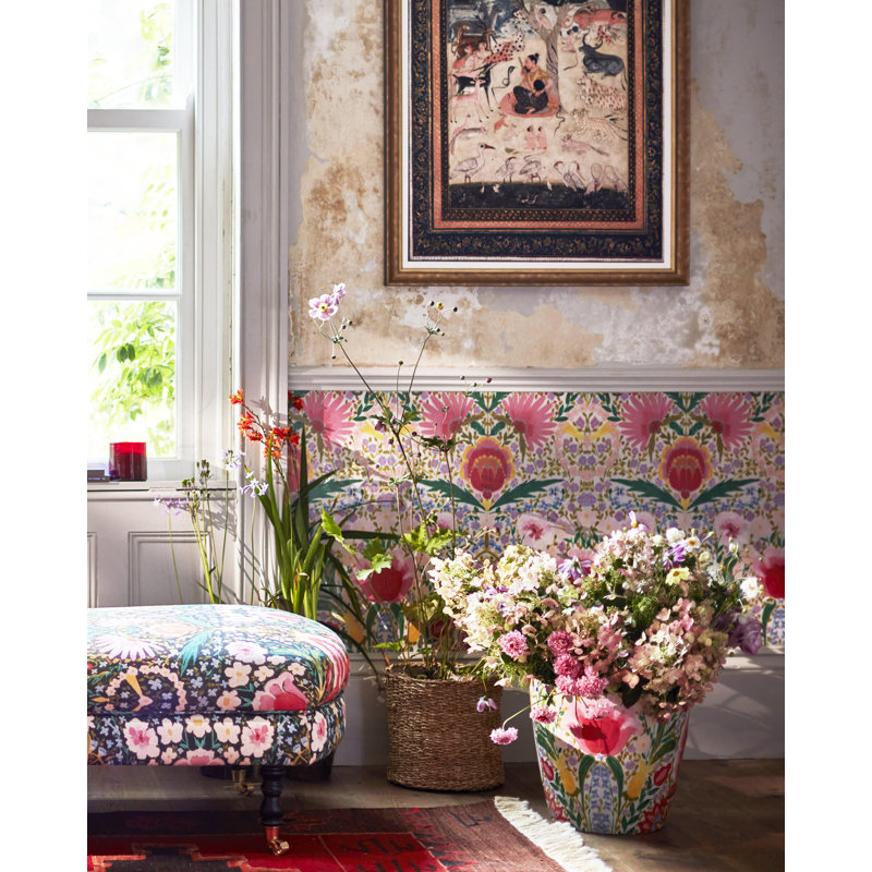 Woodstock Lifestyle Floral Wallpaper Roll, Green/Pink/Red/Taupe