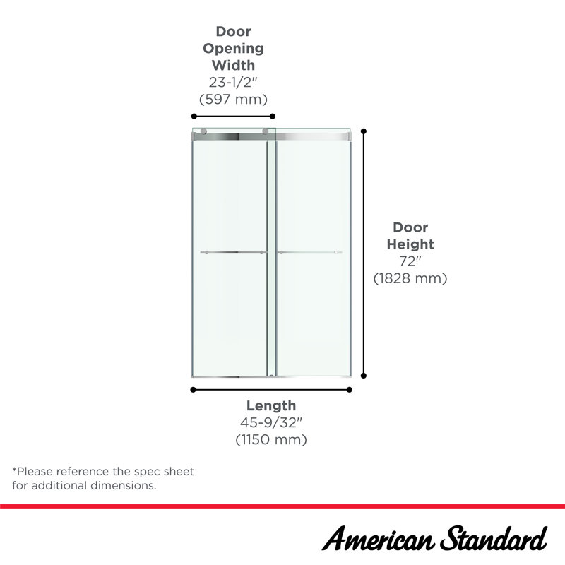 ASPIRATIONS 45.281'' - W x 72'' H Door Frameless Shower Door with, Brushed Nickel