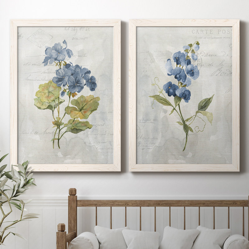 Lin bleu géranium - ensemble de 2 reproductions d'art, H 31,5 po x l 47 po, Toile encadrée, Blanc
