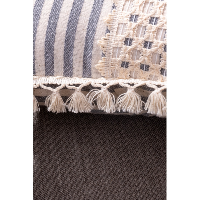 Arum Striped White Square Cushion Cover, Light Grey