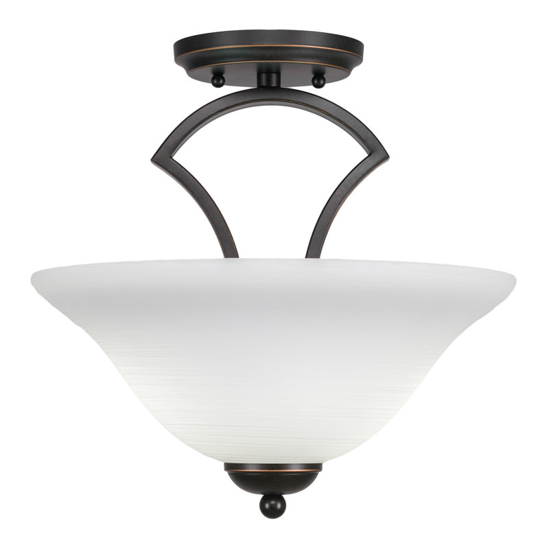 Zilo Semi-Flush 2-Bulbs Shown In Dark Granite Finish With 12" Cayenne Linen Glass, Grey, Dark Granite
