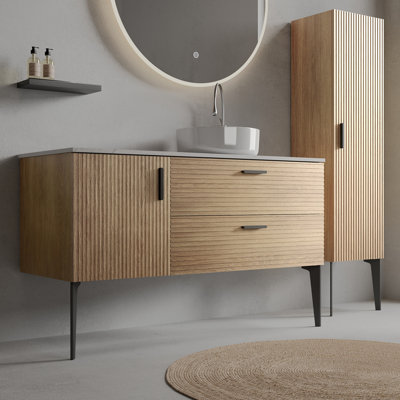 Emilia 48" Striped Natural Oak Bathroom Vanity With Sink, Without Drainage And Faucet, Freestanding Bathroom Cabinet For Modern Bathroom, KD