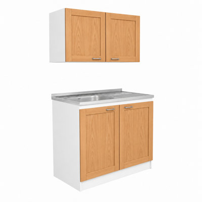 Ensemble de meubles de cuisine Ashura 39,3 po L en bois fabriqué, comprenant un meuble sous-évier et un meuble haut.