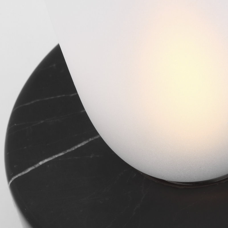 Kelly Wearstler Volver 1-light Small Table Lamp in White Marble with Clear Etched Glass shade, Black